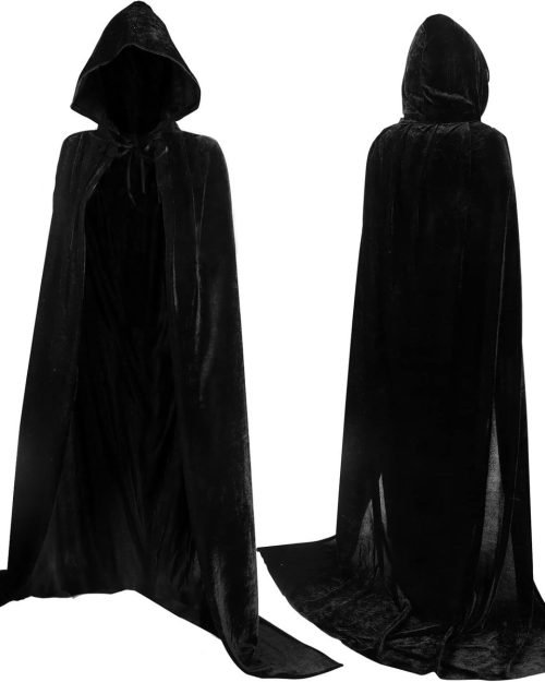 Luxury Black Hooded Velour Coat — 170cm / XXL