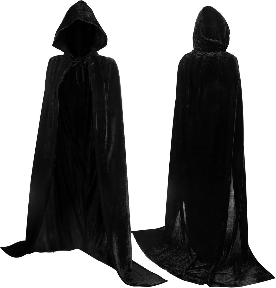 Luxury Black Hooded Velour Coat — 170cm / XXL
