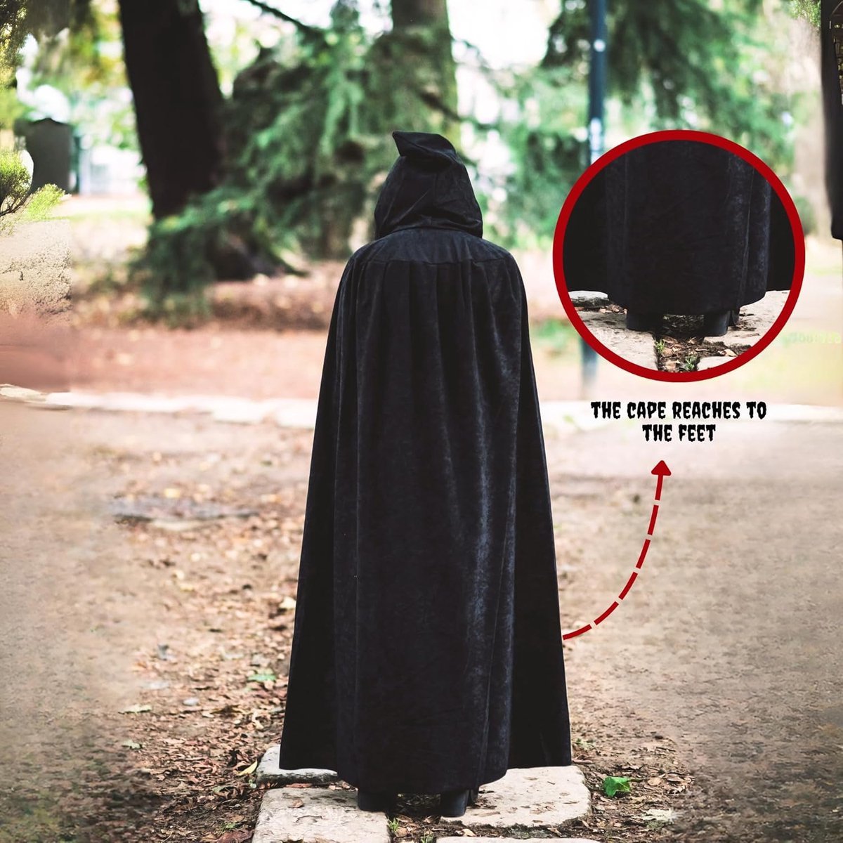 Luxury Black Hooded Velour Coat — 170cm / XXL