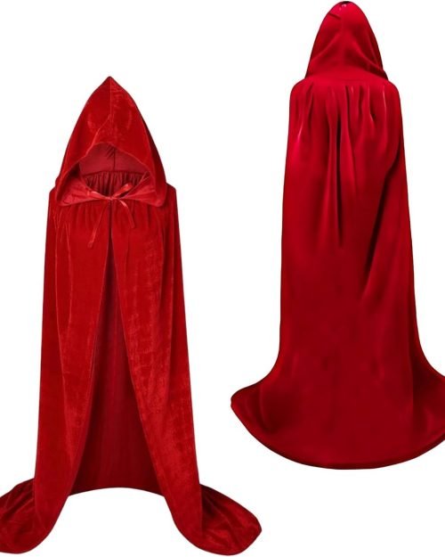 Luxury Red Hooded Velour Coat — 170cm / XXL
