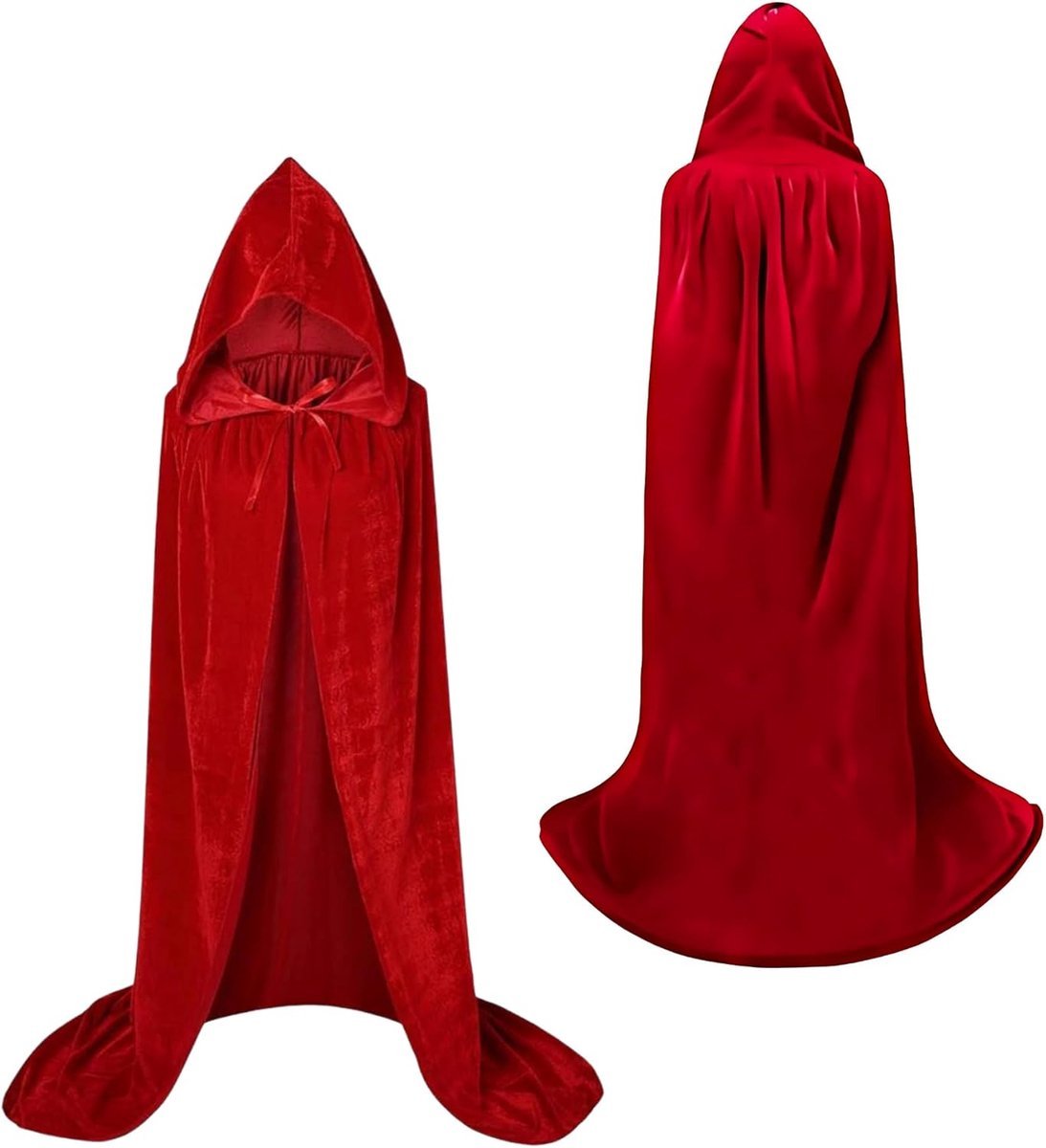 Luxury Red Hooded Velour Coat — 170cm / XXL