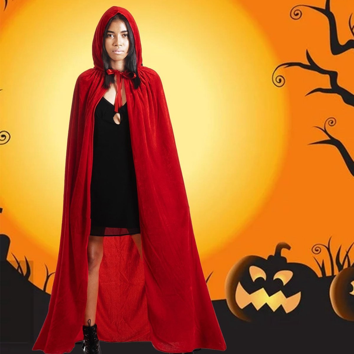 Luxury Red Hooded Velour Coat — 170cm / XXL