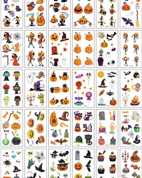 Kids Halloween Tattoo Stickers — 30 Sheets