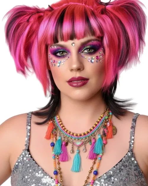 Messy Pigtails Wig — Pink & Black