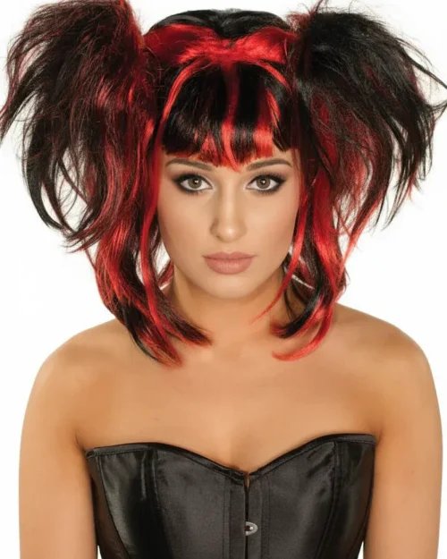 Messy Pigtails Wig — Black & Red