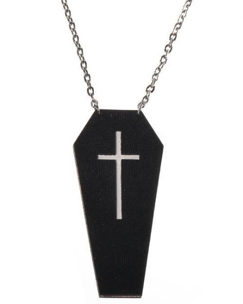 Leather Coffin Necklace with Cross