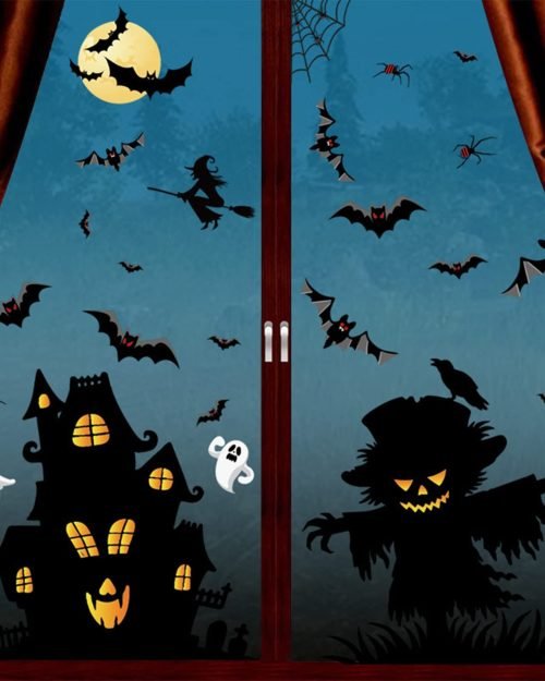 Pumpkin & Bat Window Decals