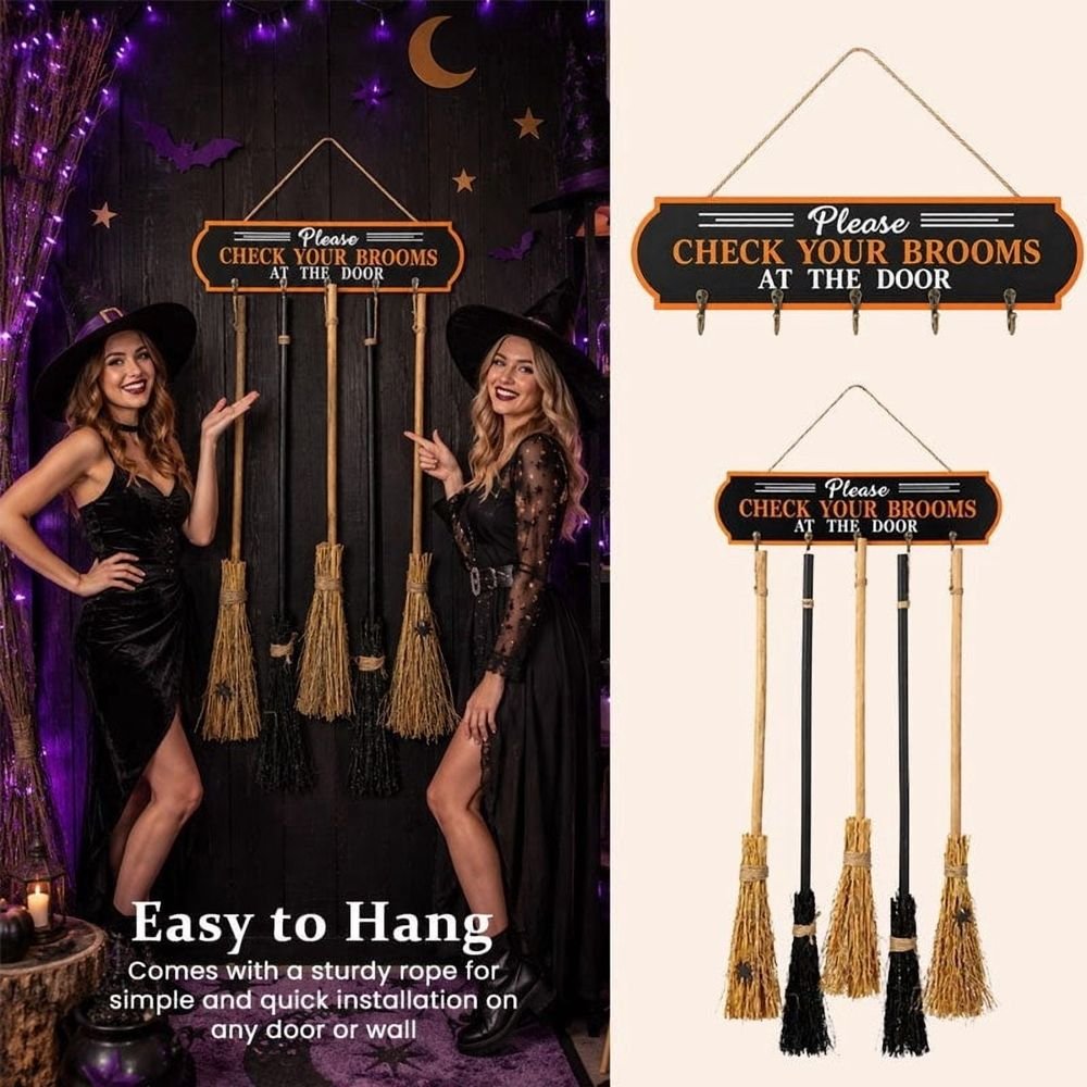 Broom Parking Sign with 3 Hooks