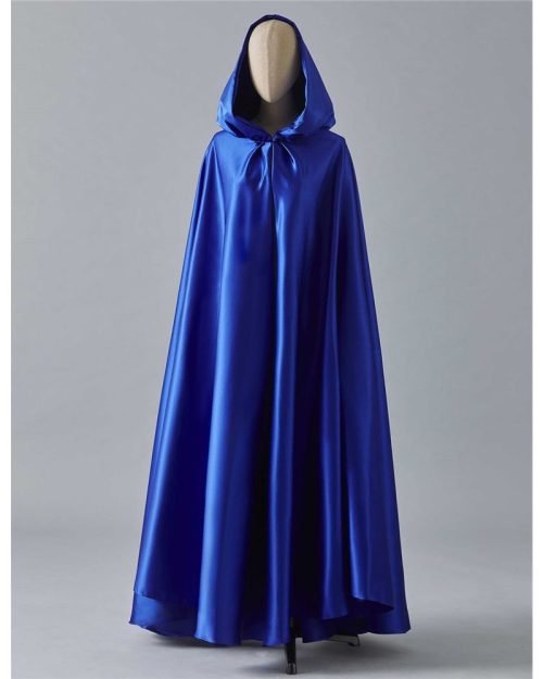 Satin Hooded Cape — Full Length, Blue