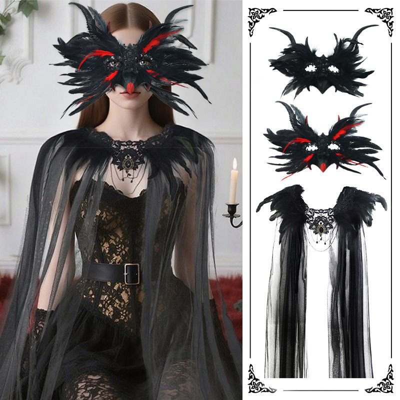 Gothic Demon Horn Mask — Black