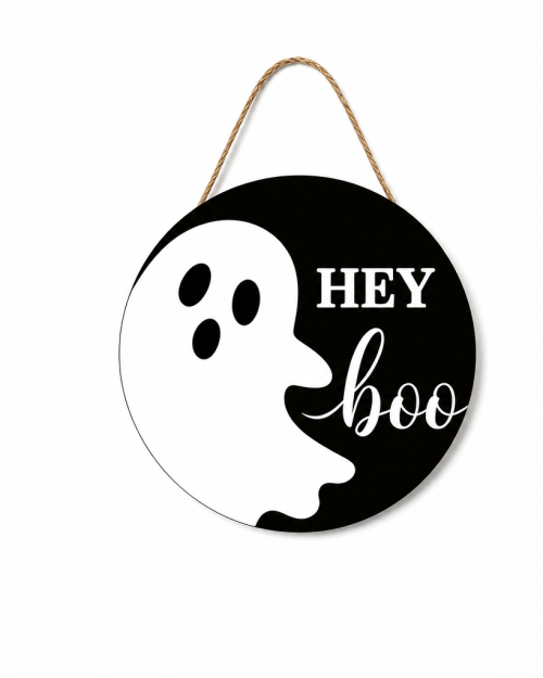 'Hey Boo' Ghost Hanging Sign — 12 inch