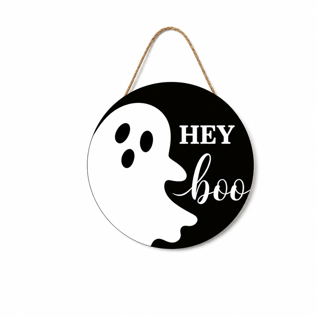 ‘Hey Boo’ Ghost Hanging Sign — 12 inch