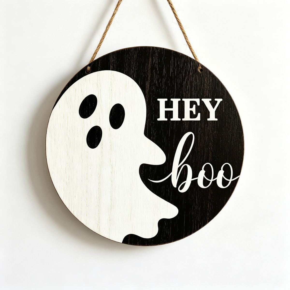 ‘Hey Boo’ Ghost Hanging Sign — 12 inch
