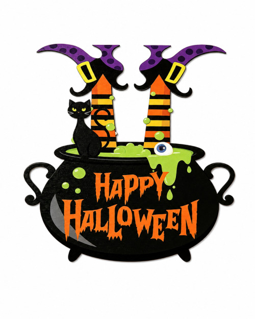 Witch Legs Cauldron Hanging Sign — 13 inch