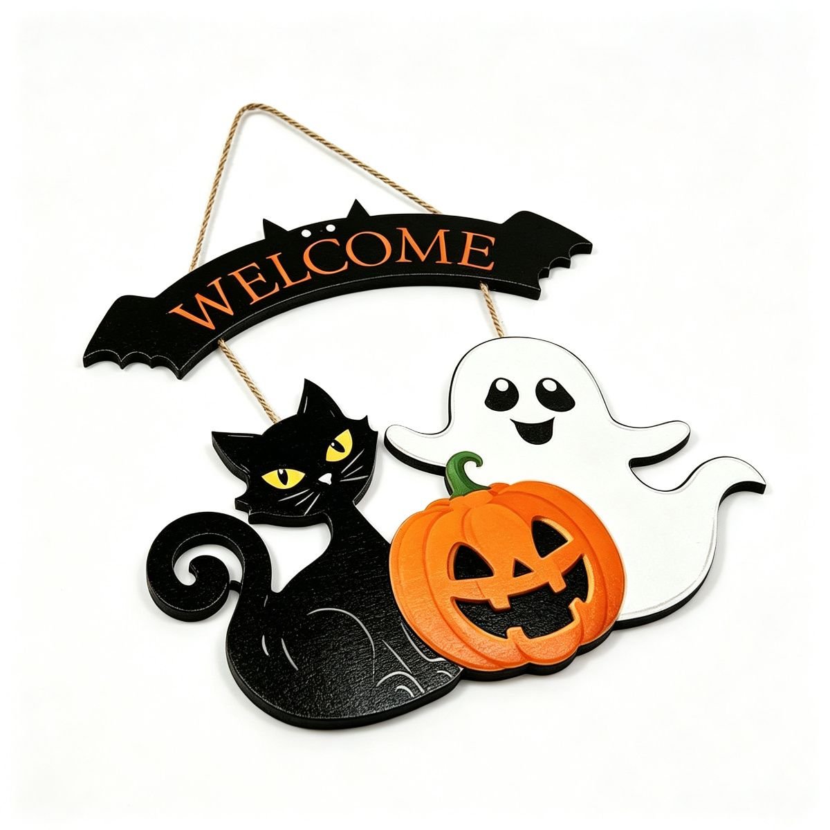 Welcome Black Cat Hanging Sign — 12 inch