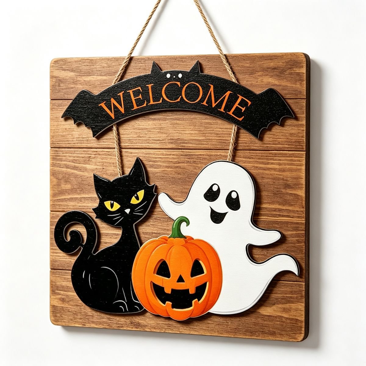 Welcome Black Cat Hanging Sign — 12 inch