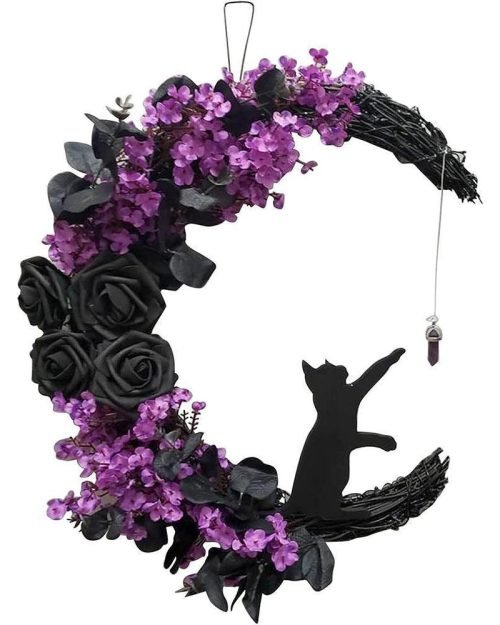 Moon Cat Garland with Roses — 2 Piece