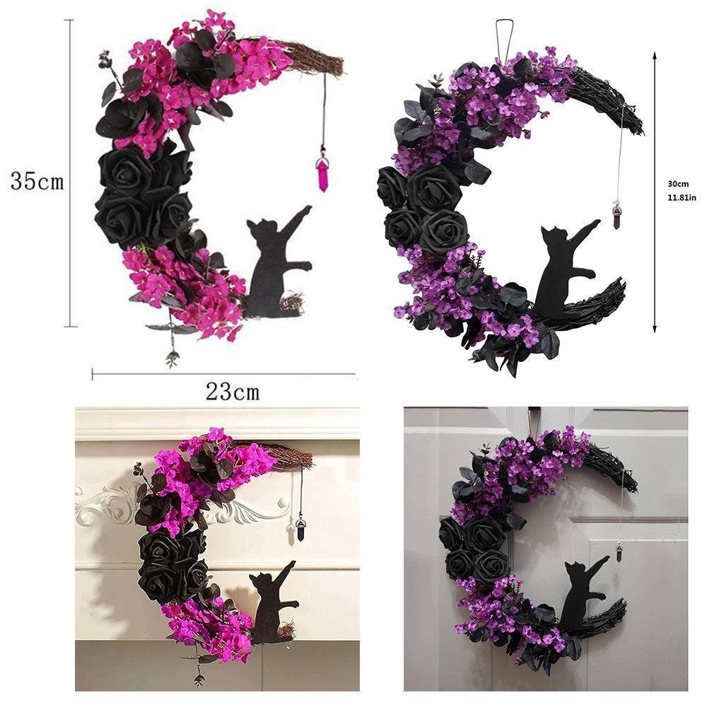 Moon Cat Garland with Roses — 2 Piece