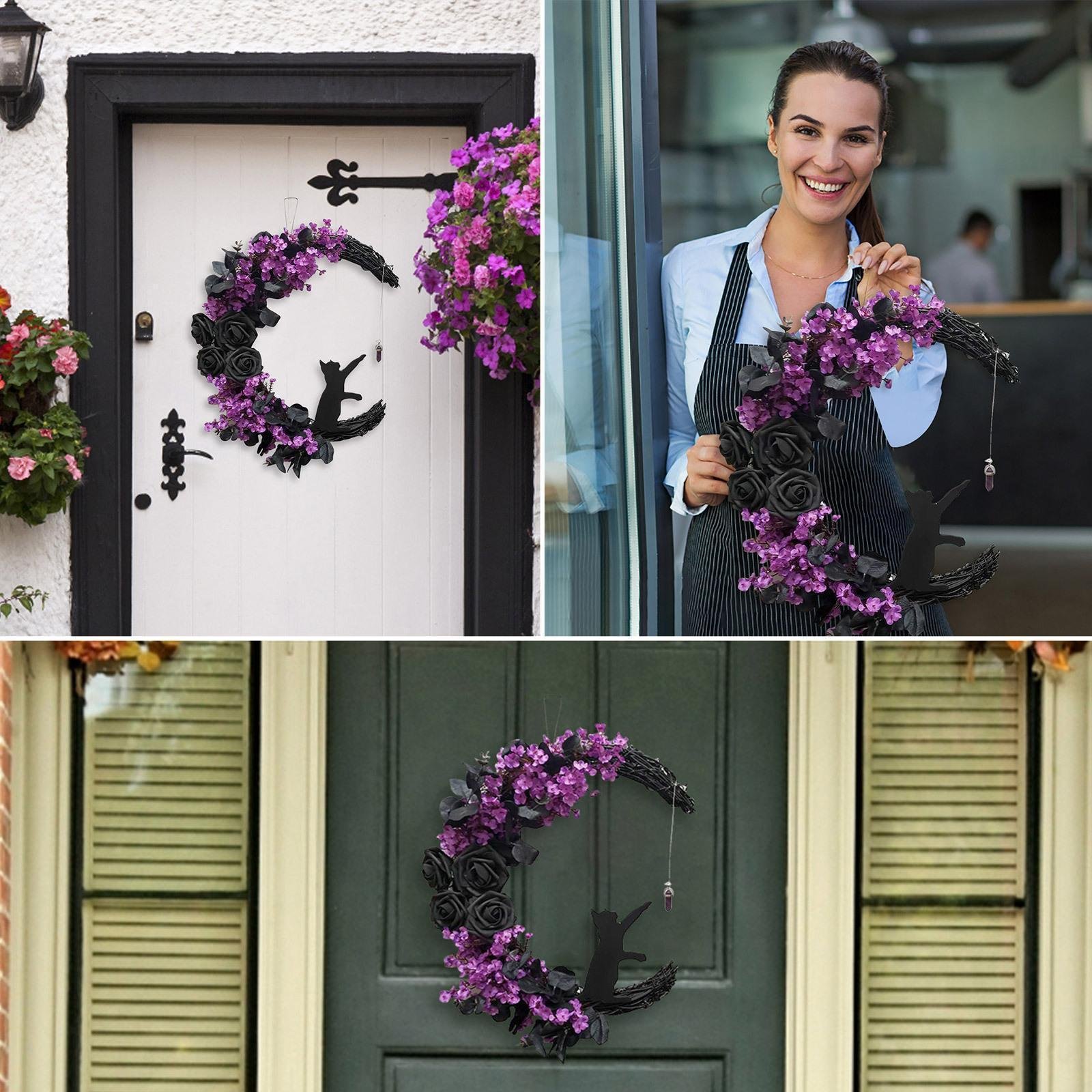 Moon Cat Garland with Roses — 2 Piece