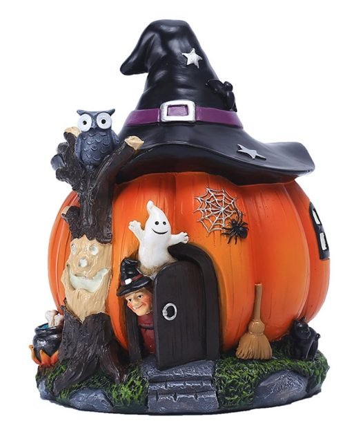 Luminous Witch Pumpkin House Figurine