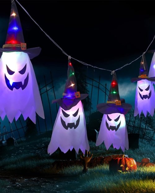 Lighted Hanging Witch Hats — 5 Pack