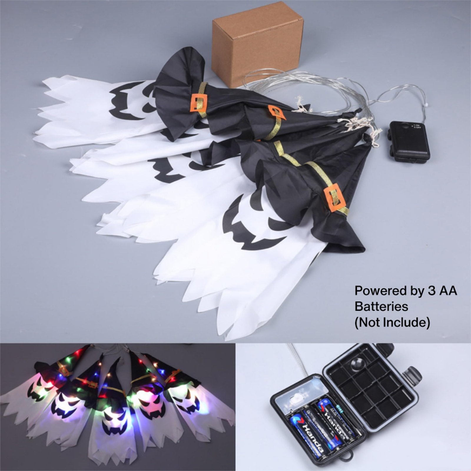 Lighted Hanging Witch Hats — 5 Pack