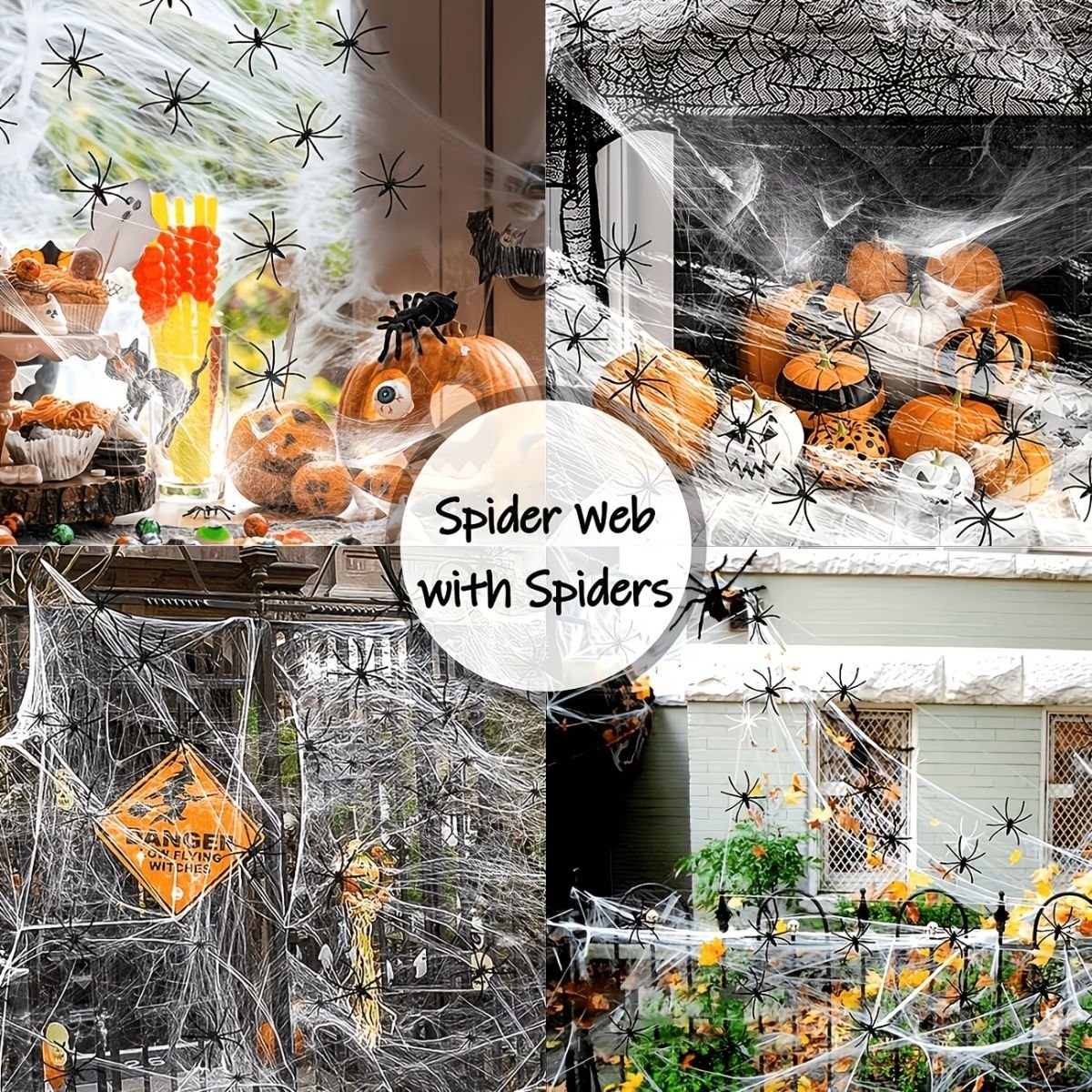 White Spider Web with Black Spiders